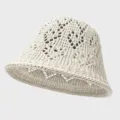 Sommer atmungsaktiver ausgehöhlter Strick Fischerhut laessiger UV Schutz Eimer Sonnenhut - Creme