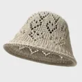 Beige Häkelmütze Detailansicht, atmungsaktiver Mesh Sonnenhut für Sommer Freizeitkleidung. - Beige