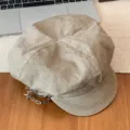 Vintage Khaki Schiebermütze für Damen, atmungsaktive Baskenmütze mit schickem Ketten-Accessoire. - Keine Rückgabe möglich (56-58 cm) / Khaki