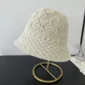 Strick Mesh hohler Eimerhut Sommer Sonnenschutz kurze Krempe runder Top Mode Freizeithut weiss. - M (56-58cm) / Creme