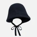 Geflochtener Damen Fischerhut fuer den Sommer mit Sonnenschutz und schoenem Kinnband. - M (56-58cm) / Schwarz