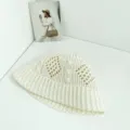 Weißer Strick-Bucket-Hat für Damen, hohler Zopfmuster-Sonnenhut für Sommer, Outdoor, Strand. - M (56-58cm) / Creme