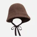Brown knitted fisherman hat for women, Japanese style strap sunshade basin hat spring. - M (56-58cm) / Coffee