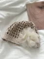 Gehäkelte hohle Mütze mit Tüllblume, sommerliche atmungsaktive Netzmütze für Damen. - M (56-58cm) / Khaki