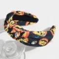 Halloween pumpkin print knotted rhinestone headband fashion women hair accessory cute - Yellow Black Pumpkin