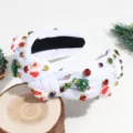 Christmas rhinestone knotted headband detail, featuring Santa Claus and tree charms for festive style. - Santa Claus White
