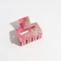 Pink marbled small hair claw clip detail shot, sweet everyday hair accessory style. - Square / 4cm Size / Pink and Green Smudge