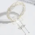 Serre-tête perles pompon bandeau cheveux cristal élégant femme accessoire mode chic - Perle