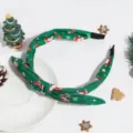 Bandeau de Noël vert et élégant avec imprimé de Père Noël, détail de nœud en gros plan. - Imprimé Père Noël / Vert