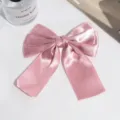 Satin ribbon bow hair clip detail, elegant pink duckbill clip for women daily vintage hair styling. - Lotus root pink