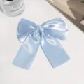 Light blue satin bow hair clip, elegant ribbon hair accessory with duckbill clip for daily styling. - Light Blue