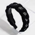 Black velvet braided headband with elegant pearl embellishments for women and girls daily wear. - Thick Braided with Double Pearls