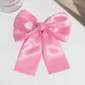Pink satin bow hair clip for women, elegant ribbon hair accessory, cute daily barrette. - Deep Pink