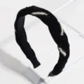 Black velvet braided headband elegant hair accessory for women daily wear detail view - Thin Braided with Gold Wheat Ear