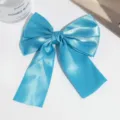 Blue satin ribbon bow hair clip, elegant duckbill hair accessory for stylish daily wear. - Lake Blue