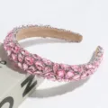 Exquisite baroque pink crystal rhinestone headband detail view, sparkling bridal hair accessory. - Pink