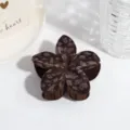 Brown velvet flower hair claw clip with stylish leopard print pattern for women. - Lily Leopard Pattern / Dark Brown Frangipani