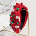 Christmas knotted headband with pearls and snowflakes festive hair accessory for women - Snowflake Red