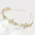 Diadema de hoja de diamantes de imitación dorados, accesorio de pelo elegante de moda. - Hoja de Strass Dorado