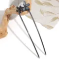 Crystal flower U-shaped hair fork detail shot, showing dark rhinestone hairpin craftsmanship. - Crystal Flower Style (5901318942435)