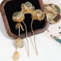 Elegant gold crystal flower U-shaped hair fork rhinestone tassel hair accessory for women. - Gold Flower U-Shaped (6129792203158)
