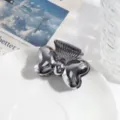 Zilveren metallische haarklem vlinder vorm geometrisch haaraccessoire voor vrouwen - Donkergrijze Strik