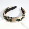 Stylish green houndstooth braided fabric headband, elegant twist hair hoop variant. - Green Braided Style