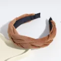 Brown braided fabric headband for women, elegant velvet hair hoop winter hair accessory - Coffee Solid Braided Style