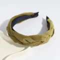 Olive green velvet braided headband for women, chic wide hair hoop fashion accessories. - Green Solid Braided Style