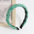 Green fuzzy braided hair hoop for women, stylish autumn winter woven headband accessory. - Green Knit Thin Braided Style
