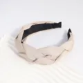 Beige braided fabric headband for women, stylish elegant hair hoop daily accessory. - White Wide Style