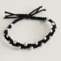 Black braided hair rope with white faux pearls elegant elastic hair tie daily styling accessory - Pearl Black
