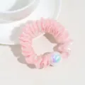 Chouchou de cheveux plissé rose avec perle irisée brillante élastique mignon queue de cheval accessoire - Perle Artificielle Sirène Rose