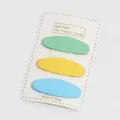 Candy color oval hair clips detail view, featuring matte green, yellow and blue hairpins. - Oval Figure 3 / 3 Pieces/Pack