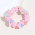 Chouchou plissé rose avec des perles pastel colorées, élastique à cheveux pour queue de cheval. - Perles Roses