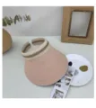 Pink straw sun visor hat with elastic striped band, perfect for summer outdoor UV protection. - Adjustable / Sakura Pink