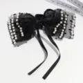 Black mesh pearl hair claw clip, elegant bow shark clip with white beads for women hair styling. - Pearl Ribbon Style / Black Mesh Pearl Ribbon