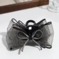 Black mesh bow hair claw clip with sparkly rhinestones, elegant hair accessory for women. - Grey Mesh Bow