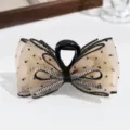 Elegant mesh polka dot rhinestone hair claw clip for women stylish bow hair accessory - Polka Dot Bow / Champagne Mesh Bow