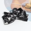 Black and white floral print fabric hair claw clip, elegant bow shark clip for women. - Black Floral