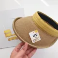 Geflochtener Stroh Sonnenvisier Ohne Oberteil UV Schutz Sommer Strandhut Freizeithut Damen - 56-60 cm / Gelb