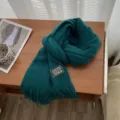 Cozy dark green winter knitted scarf for women, long fashion tassel design, warm and soft. - Lake Green