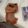 Women winter knitted scarf long fringed warm casual chic stylish cozy fashion neck wrap winter - Dirty Orange