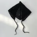 Schwarzes Häkel Dreieck Kopftuch Retro Lochmuster Haarband stylisch Krawatte vielseitig - Schwarz