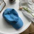 Blue washed denim baseball cap variant, soft top curved brim hat for women daily wear. - Adjustable / Lake Blue