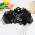Elegant black mesh hair claw clip with sparkling rhinestones and dangling chains for women. - Black Butterfly Tassel