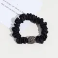 Chouchou cheveux en satin noir avec pendentif boule strass scintillant pour femme accessoire quotidien - Style Boule de Strass / Noir