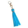 Blue PU leather tassel keychain with gold clasp, elegant bag accessory and keyring charm. - Blue