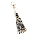 Leopard print PU leather tassel keychain with gold lobster clasp for bags and keys. - Yellow Leopard