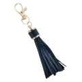 Navy Blue PU Leather Tassel Keychain With Gold Metal Lobster Clasp Bag Charm Accessory - Black